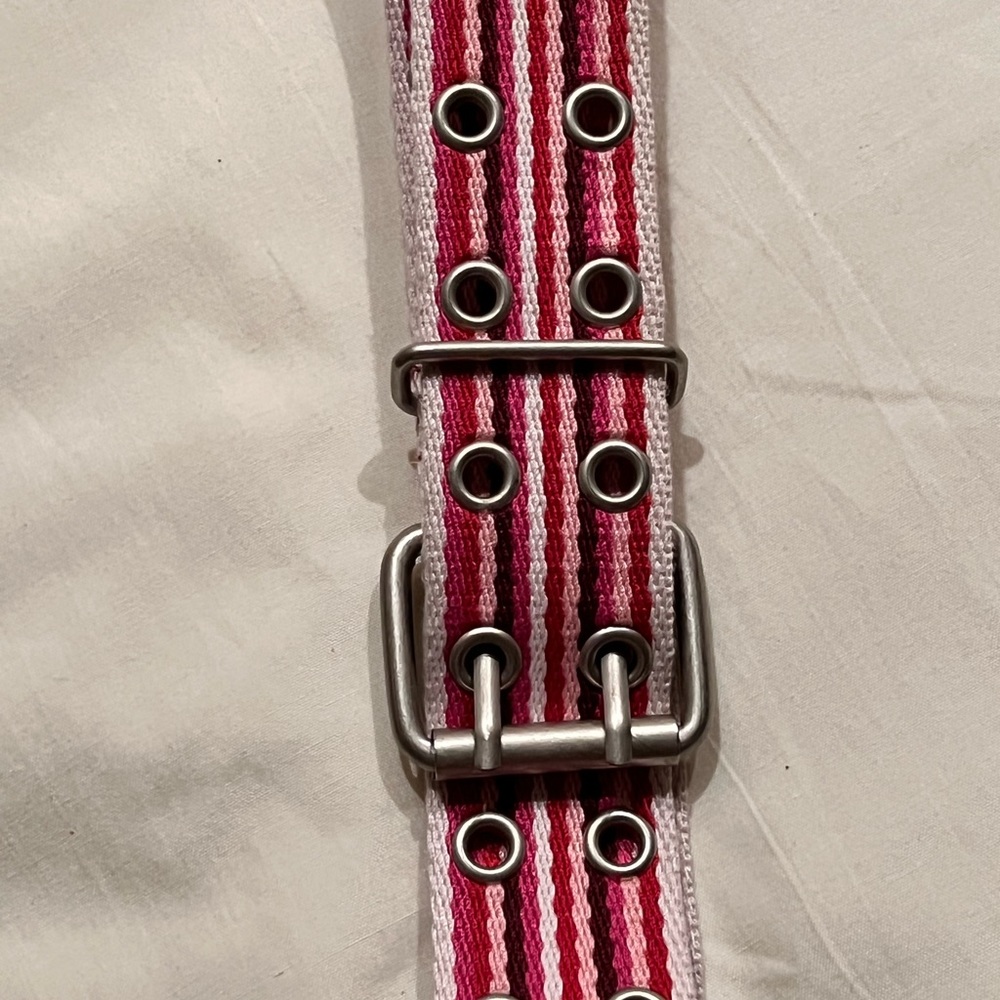 AEROPOSTALE Multi color striped silver tone Belt Style 3902 Womens 36” x 1.5” - Picture 2 of 7